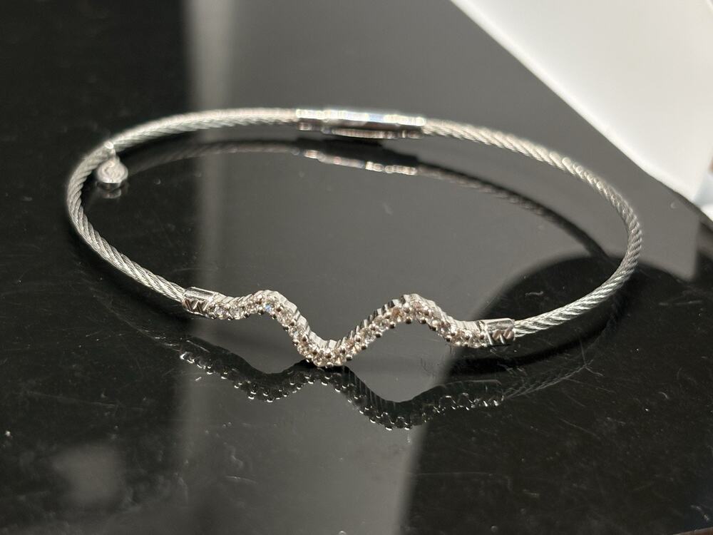 Charriol Laetitia White Topaz PVD Stainless Steel Silver Cable Bangle Bracelet